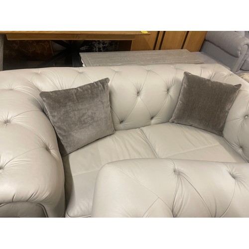 3056 - A stone leather Chesterfield 2.5 seater and love seat