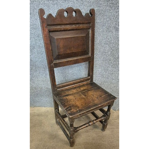 91 - A William III joined oak chair back stool