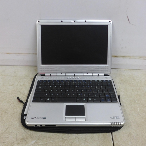 5085 - An Elonex model LNXWB10LSFL Web book laptop with case and a Nextbase 112 Go 720P high definition das... 