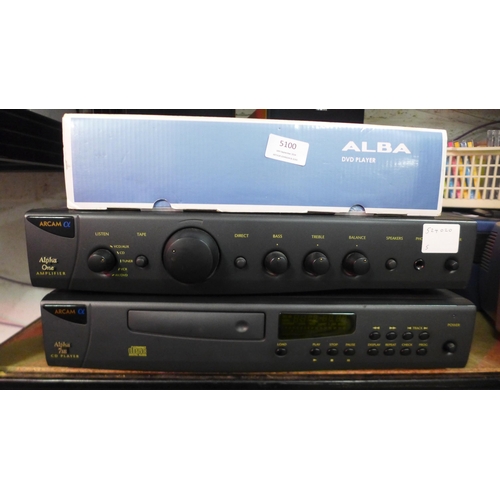 5100 - An Arcam Alpha One amplifier, an Arcam Alpha 7SE CD player, an Alba model DVD1620BUK DVD player and ... 