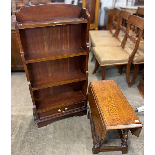 183 - An oak waterfall open bookcase and a 17th Century style oak drop leaf table