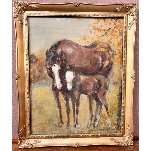 289 - Pollyanna Pickering, study of a horse and foal, oil on card, framed