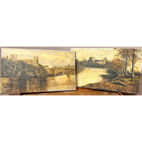 292 - Olive Hind, pair of Newark Castle landscapes, oil on canvas, unframed