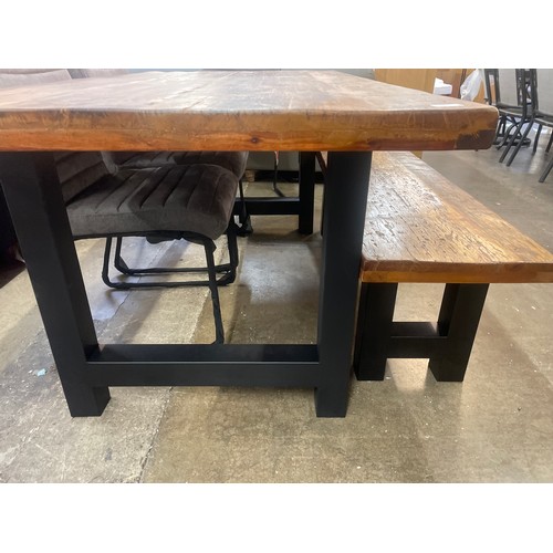 3168 - Haryana hardwood and steel dining table, four chairs and bench *This lot is subject to VAT