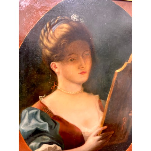 293 - English School (late19th/early 20th Century), portrait of a lady looking into a mirror, oil on canva... 