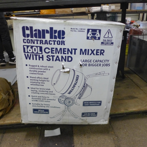 5324 - A Clarke contractor CCM160 large capacity 160 litre cement mixer with stand (8503) *This lot is subj... 