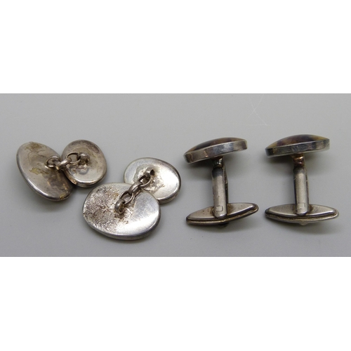 1003 - Two pairs of Blue John set cufflinks, one pair marked sterling silver