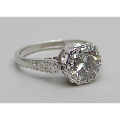 1011 - A platinum set diamond solitaire ring, approximately 1.3ct weight, 3.7g, L