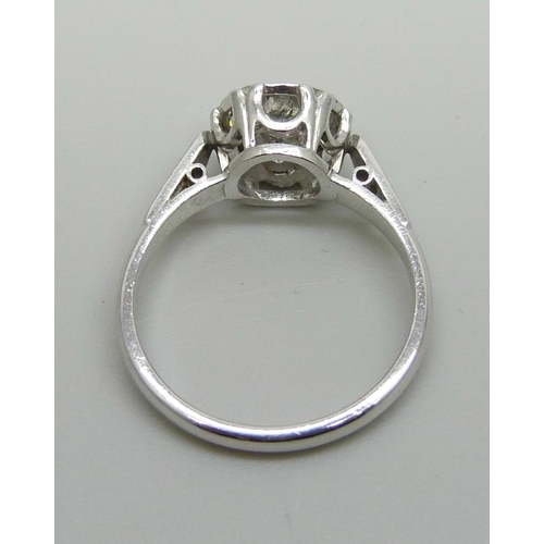 1011 - A platinum set diamond solitaire ring, approximately 1.3ct weight, 3.7g, L