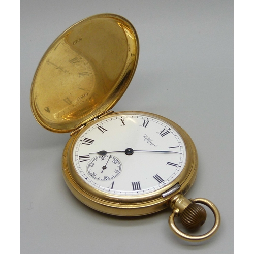 1020 - An 18ct gold Waltham pocket watch in a Dennison case, monogram to the case, inner case bears inscrip... 