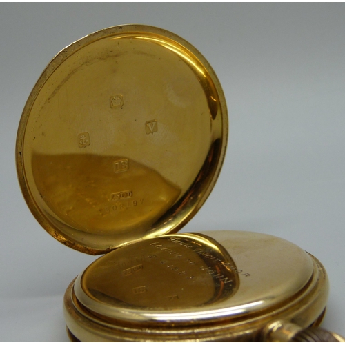 1020 - An 18ct gold Waltham pocket watch in a Dennison case, monogram to the case, inner case bears inscrip... 