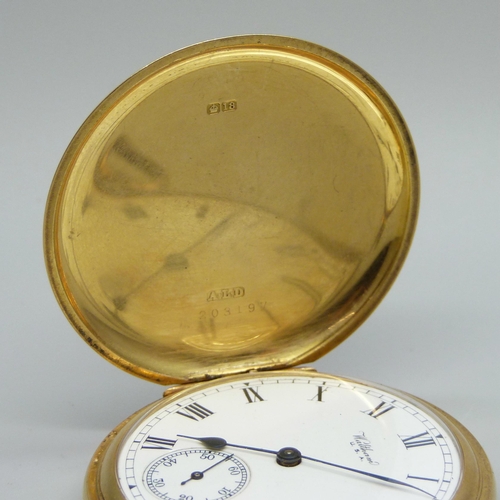 1020 - An 18ct gold Waltham pocket watch in a Dennison case, monogram to the case, inner case bears inscrip... 