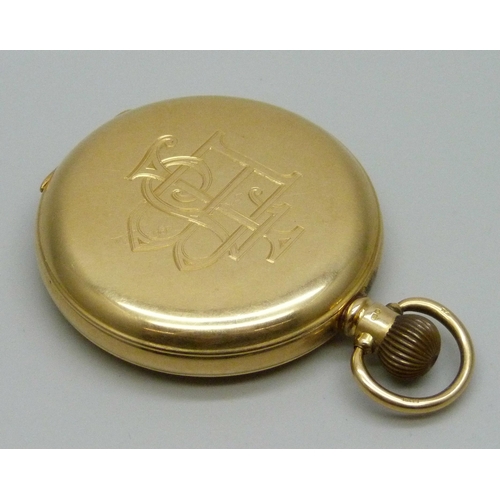 1020 - An 18ct gold Waltham pocket watch in a Dennison case, monogram to the case, inner case bears inscrip... 