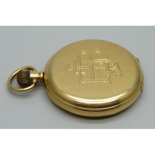 1020 - An 18ct gold Waltham pocket watch in a Dennison case, monogram to the case, inner case bears inscrip... 