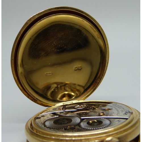 1020 - An 18ct gold Waltham pocket watch in a Dennison case, monogram to the case, inner case bears inscrip... 