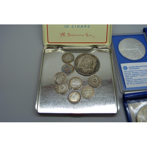 1021 - Five Finnish silver coins including skiing championships and a collection of British silver coins, 1... 