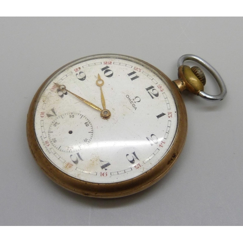 1026 - A gold-filled Omega pocket watch, 6492725, screw back case