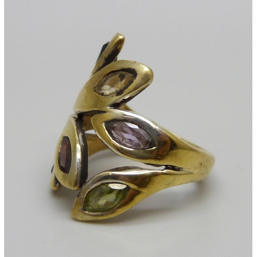 1031 - A silver gilt multi-gem designer ring, I