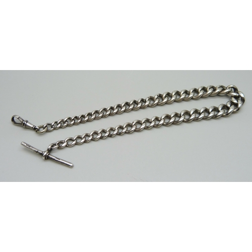 1043 - A c1900 silver graduated curb link Albert watch chain, 55g, 32cm