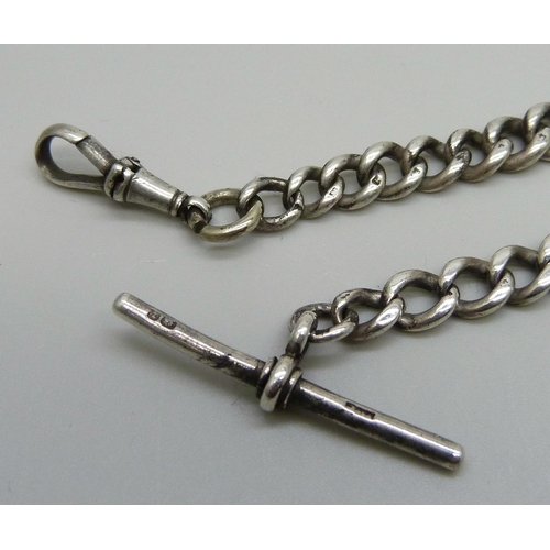 1043 - A c1900 silver graduated curb link Albert watch chain, 55g, 32cm