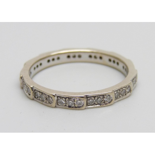 1045 - An 18ct white gold and 39 stone diamond eternity ring, 2.9g, O, in a vintage ring box