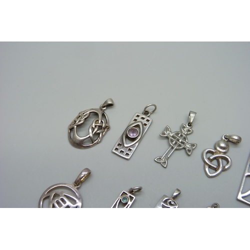 1054 - Scottish Rennie Mackintosh style silver pendants