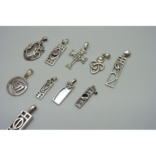 1054 - Scottish Rennie Mackintosh style silver pendants