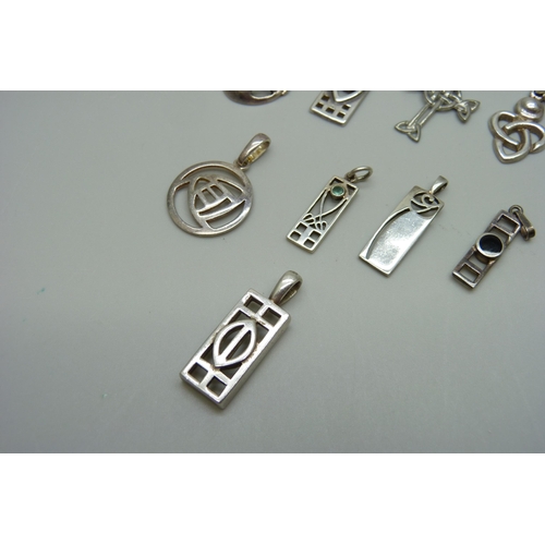 1054 - Scottish Rennie Mackintosh style silver pendants