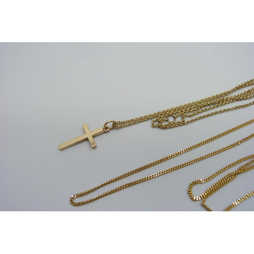 1071 - A 9ct gold chain and pendant and a yellow metal chain marked 333 (8ct), total weight 6.8g, chains 46... 