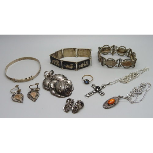 1072 - A collection of silver and white metal jewellery including a large pendant marked 800