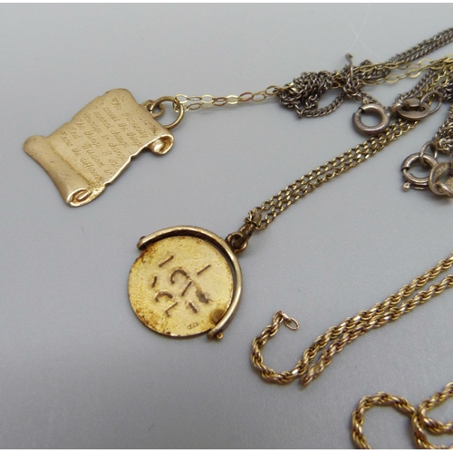 1075 - A 9ct gold chain, a/f, a 9ct gold charm and a fine 9ct gold chain, etc., (9ct gold chain and charm 5... 