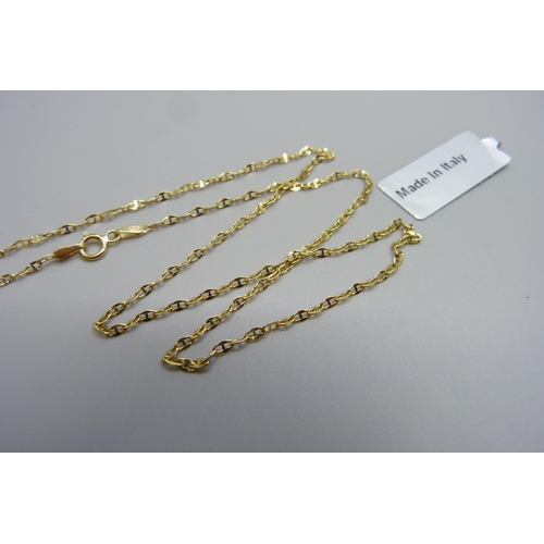 1102 - A 9ct gold flat anchor link necklace, 0.73g, 40cm