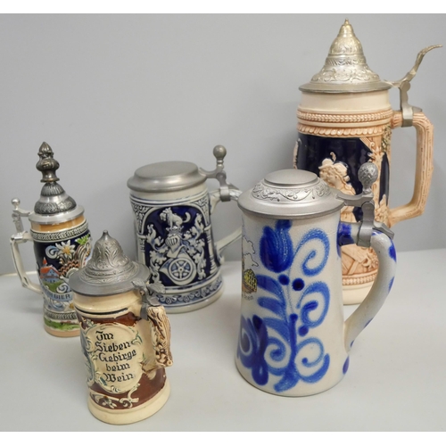 1116 - Five Steins including a Gerz West German example and H. Gelhard **PLEASE NOTE THIS LOT IS NOT ELIGIB... 