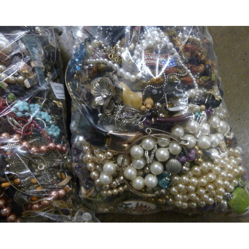 1126 - Two bags of costume jewellery