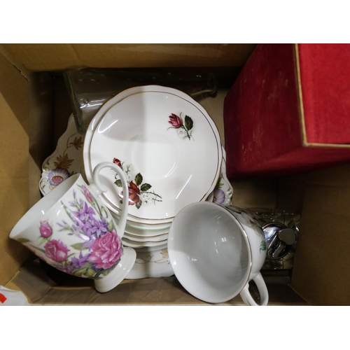 1173 - Three boxes of china and glass including a Scheurich West German vase, a ceramic teddy bear, a Hamme... 