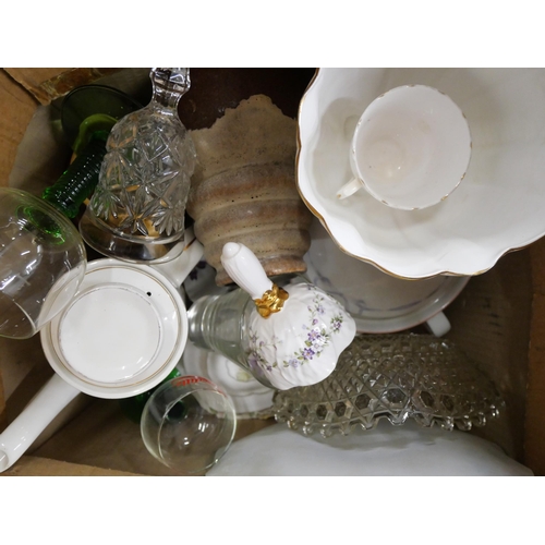 1173 - Three boxes of china and glass including a Scheurich West German vase, a ceramic teddy bear, a Hamme... 