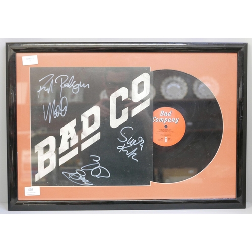 608 - A Bad Company signed LP record display, framed, with CoA