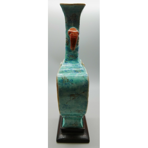 623 - A 19th Century vase in turquoise, with Qian Long mark, 19.5cm