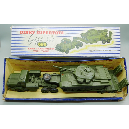 628 - A Dinky Supertoys Gift Set No 698, Tank Transporter with Tank