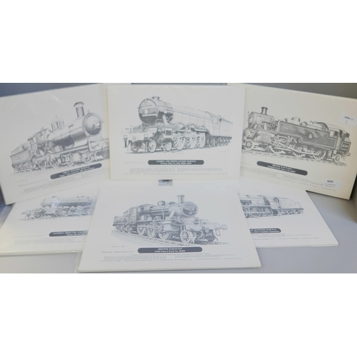 650 - Six limited edition fine black and white prints of 1960s railway locomotives including GWR 'Duke', L... 