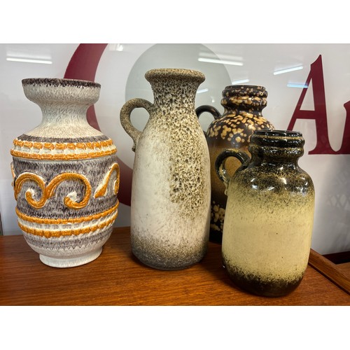 22B - Three West German pottery jugs and an Italian ceramic vase