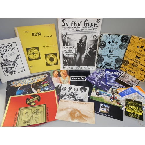 666 - Music ephemera including ticket stubs, press passes, photographs, record company catalogues, etc., i... 