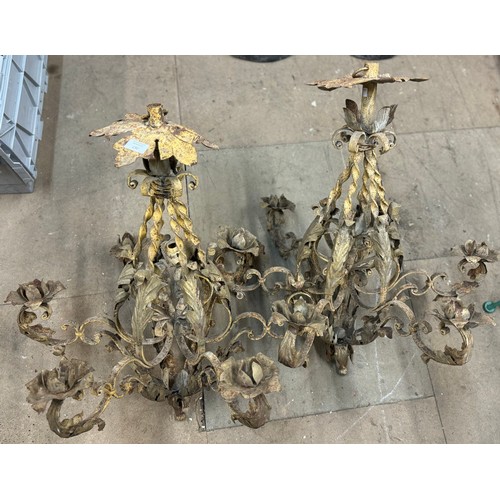 267 - A pair of wrought metal Baroque style chandeliers