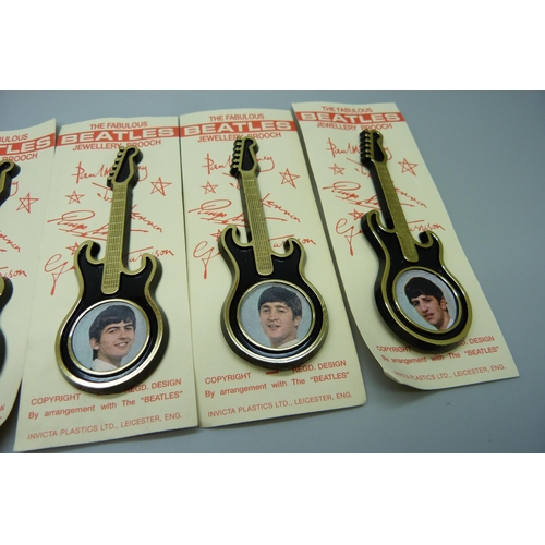 823 - A collection of Beatles guitar brooches, colour set of five, Invicta Plastics