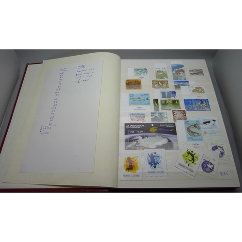 830 - Stamps; a stockbook of Iceland stamps mainly from 1990s and 2000s but some earlier, (the mint stamps... 