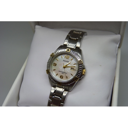 831 - A lady's Accurist wristwatch with mother of pearl dial