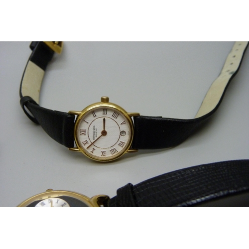 861 - Four lady's wristwatches, Jean Perret, Raymond Weil, Montine and Omega Meister Deville automatic