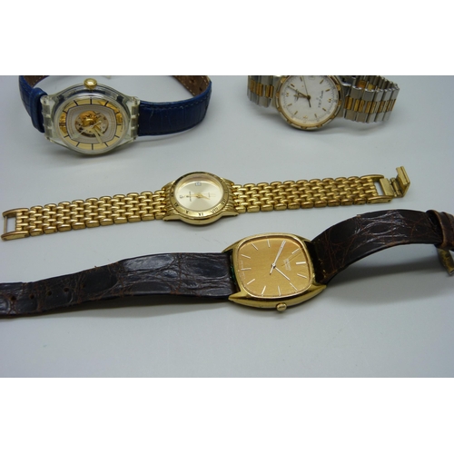 863 - Four wristwatches; Longines, Seiko, Swatch and Pierre Cardin