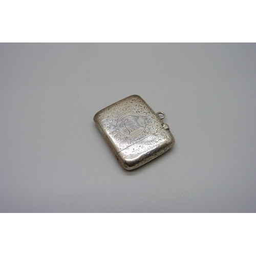 872 - A Victorian silver vesta case, Army Ordnance Corps, Birmingham 1892