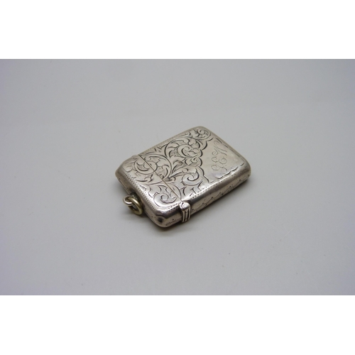 877 - A late Victorian silver vesta case, Birmingham 1899